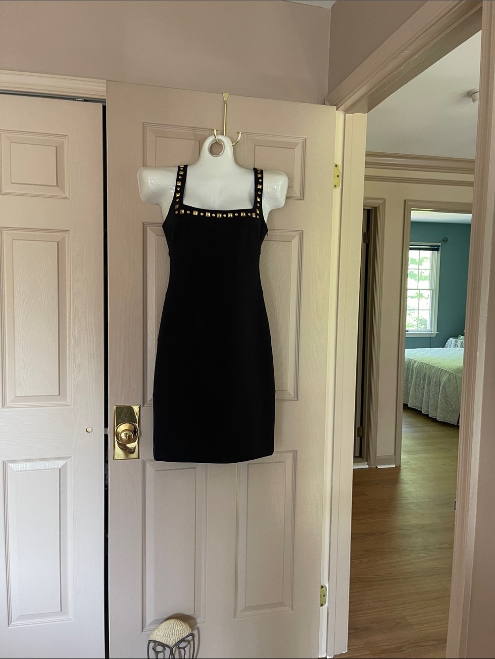 Cache Black Midi Dress with Gold Stud Trim